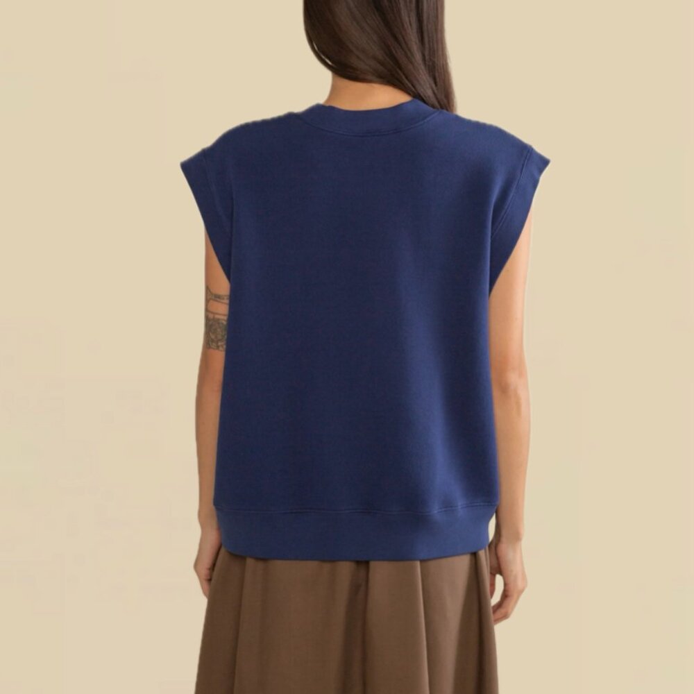 (NWOT) NLT Cotton-Fleece Boxy Garment-Dye Sleeveless Sweatshirt Vest (True Navy) - Picture 5 of 16